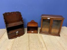 Church wardens pipe rack, a candle box and a small cabinet