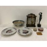 Qty of collectables including a Chiming cased mantel clock, 8 day movement, stamped Hamilton &