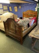 Single bed, with wooden head and foot board, decoratively painted with garlands of flowers and