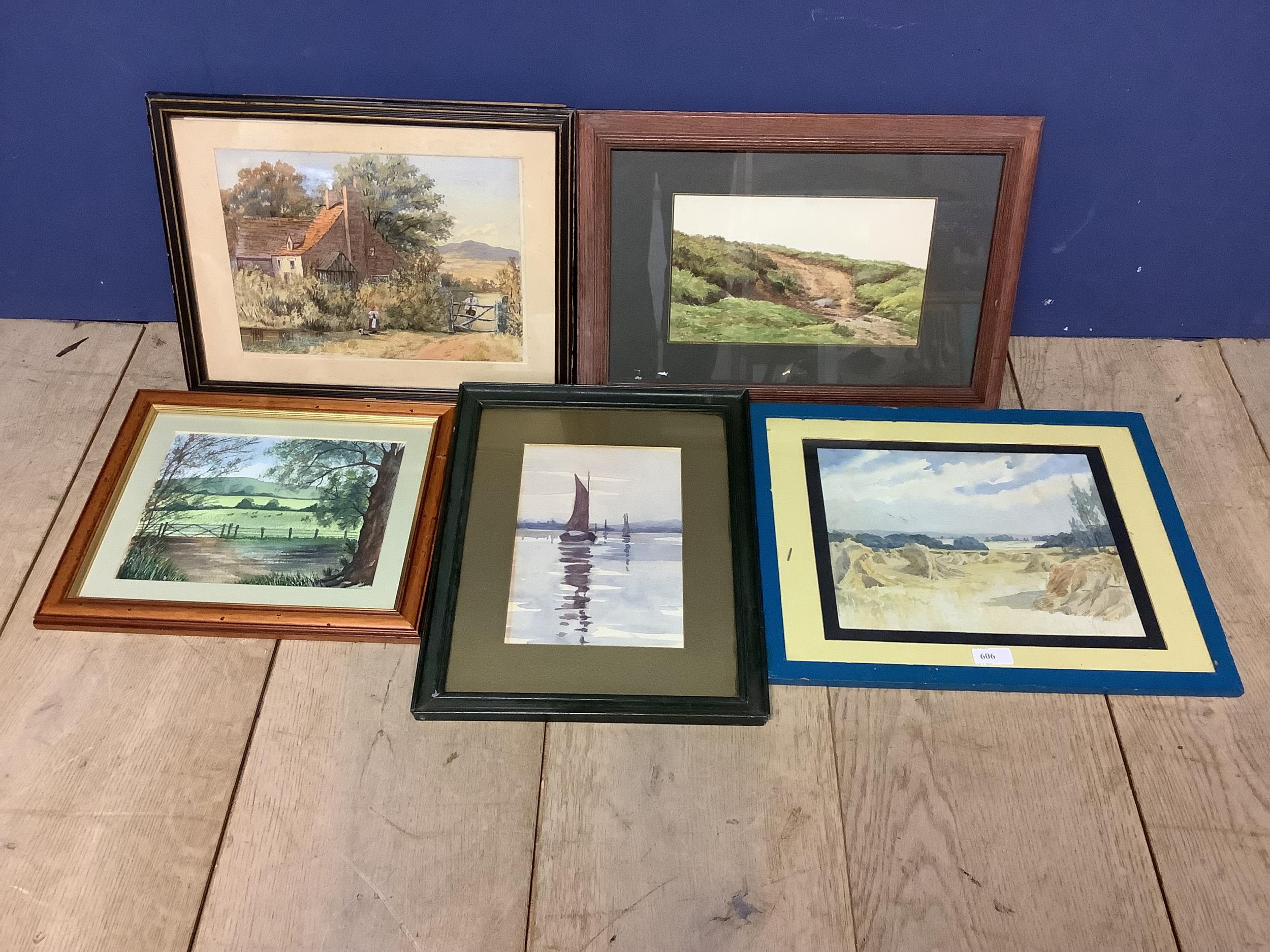 Qty of framed & glazed watercolour studies of boating and waterside scenes