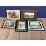 Qty of framed & glazed watercolour studies of boating and waterside scenes