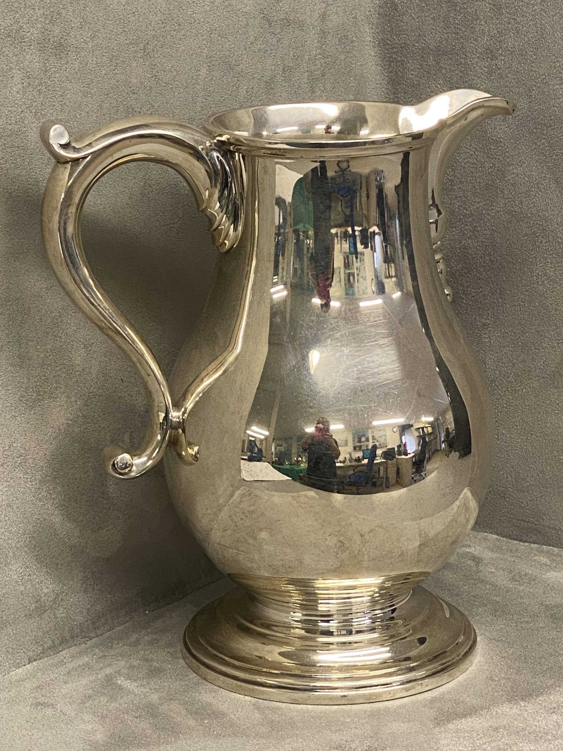 Hallmarked Silver wine jug, the baluster body with a scroll spout & handle 22cm by Richard Conyns - Image 4 of 6