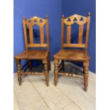 Good pair of Gothic style side chairs with clover leaf design to arched back panel and shaped seats