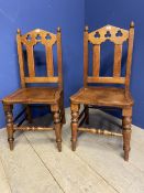 Good pair of Gothic style side chairs with clover leaf design to arched back panel and shaped seats