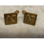 Pair of 9 ct gold cast gents cufflinks, 13.3g, engraved