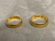 2 x 22 ct gold wedding bands, 7.9g, M/N & H