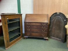 A large Georgian mahogany bureau, and 2 corner cupboards, all with wear