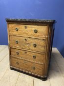 Four drawer chest with marble top 73 cm wide x 52cm depth x 90cm high