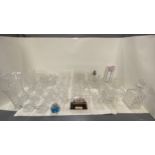Large qty of glass wear including decanters, vases, wine glassed, tumblers etc.