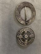 2 Sterling silver Iona Sky Celtic button brooches, 40grams