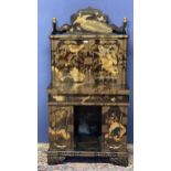 A decorative black and gilt chinoiserie cabinet, the high back opening to reveal fitted interior,