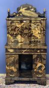 A decorative black and gilt chinoiserie cabinet, the high back opening to reveal fitted interior,