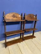 Pair of wooden hanging wall shelves