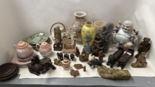 A quantity of Oriental wares, including Chinese plates, Japanese vases, soapstone and carved figures