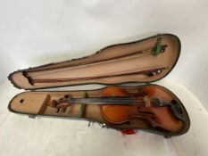 A violin with three bows. The violin has three labels in. Czech 20th C.