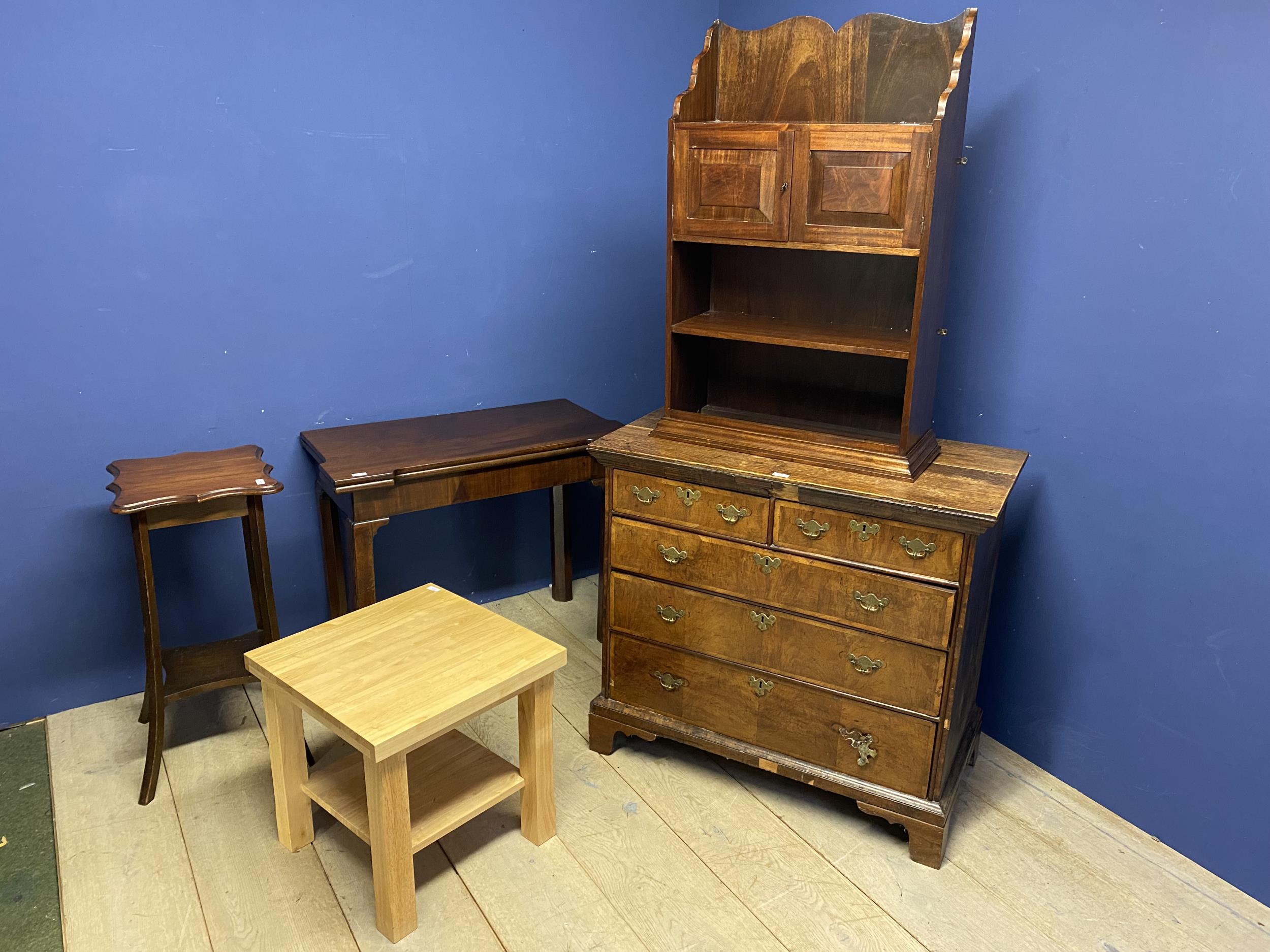 A George III feather banded walnut chest of 2 short over 3 long drawers, with an oak top, for - Image 12 of 12