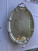 A large Victorian two handled tray, and a quantity of silver plate, and a hallmarked silver and