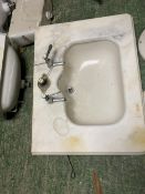 A large vintage marble topped sink with taps and drainer 85x64 cm