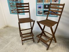 Pair of Teak garden folding chairs/stools, with foot rest