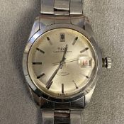 Gents stainless steel Tudor Rolex wrist watch, a 38mm silvered face, with red date aperture at 3 and