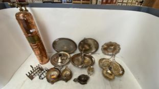 Quantity of silver plate, and a copper and brass vintage sprayer