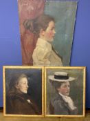A pair of gilt framed oil on canvas portraits of Edwardian ladies, one signed and dated lower right,