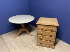 Small pine chest of drawers opening to reveal filing drawers 54x54x77 cm, and a circular fall flap