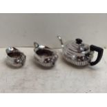 Sterling silver 3 piece tea set with half reeded design by John Batt 1895 Sheffield. total overall