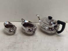 Sterling silver 3 piece tea set with half reeded design by John Batt 1895 Sheffield. total overall