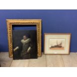 Victorian oil on board of a C16th Style Gentleman, in decorative gilt frame (panel split, some