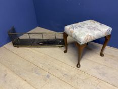 C19th wire and brass fire curb and upholstered stool