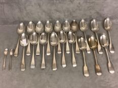 A quantity of Georgian hallmarked silver serving spoons, London, Farnsworth (19 large 2 small).