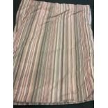 Pair of lined and interlined good quality striped curtains, with cream background and pink and green