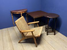 Wicker arm chair, a folding card table, occasional table and small console table; all in used