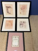 Five framed and glazed original menus from dinners and banquets of note including the 'Household