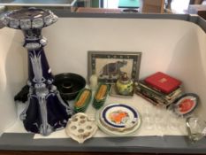 A quantity of various general china, glass and wooden folding table display stands and ephemera