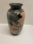 Japanese decorative cloisonne Vase, with blush ground, and blue cloisonne palatte to base and inside