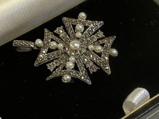 Silver seed pearl Maltese cross