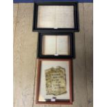 Three framed and glazed items, including two copies from historic cookbook for Puff Pastry and