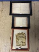 Three framed and glazed items, including two copies from historic cookbook for Puff Pastry and