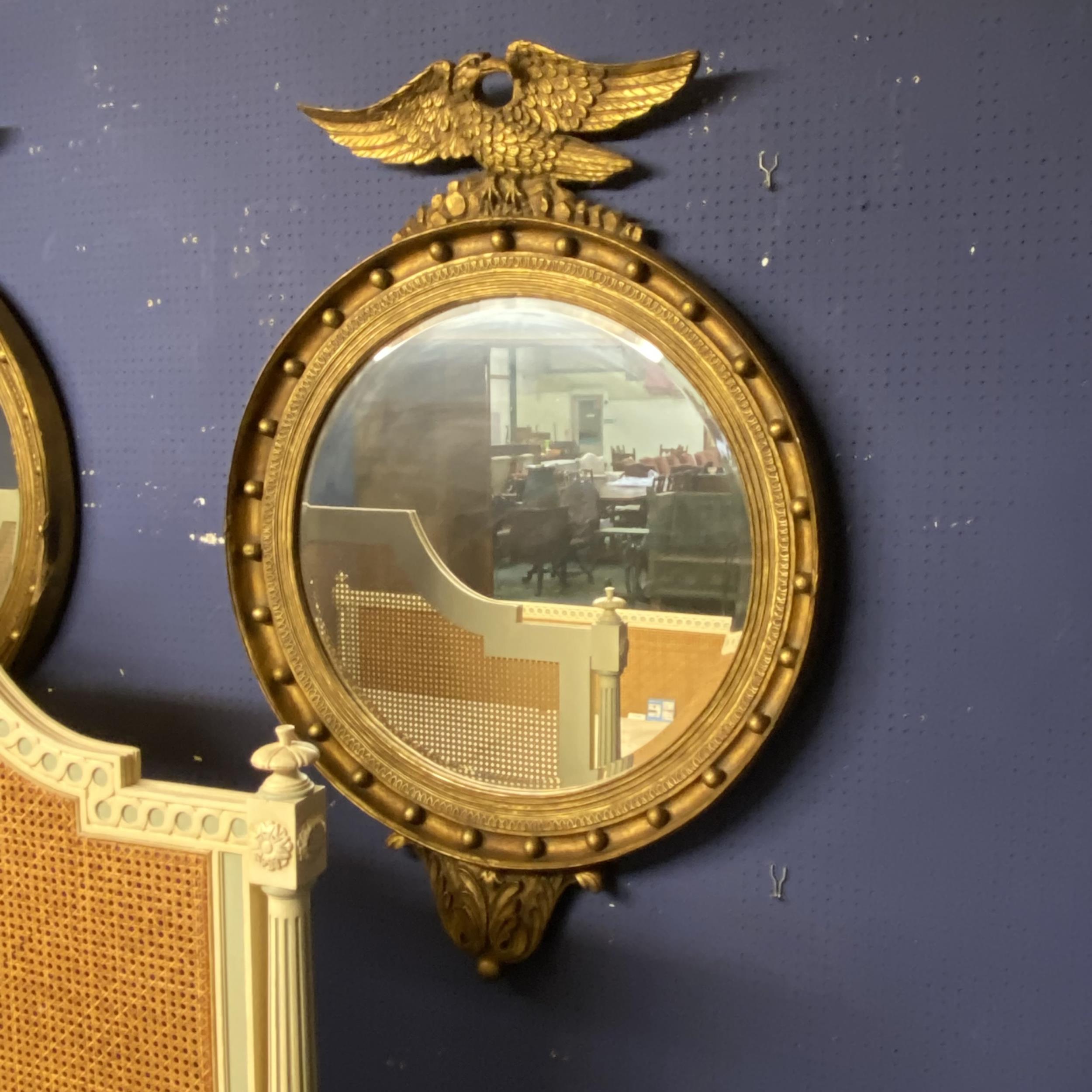 A pair of large handsome circular bevelled gilded wall mirrors, captain style, with ball decorations - Image 3 of 11