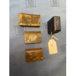 Three early plastic vesta cases and a leather band example (4)