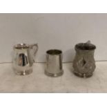 3 tankards, including one hallmarked silver