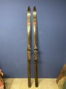 A pair of vintage wooden skis, bearing gilt coloured stamp Baday, Kung Bore; H Herrmann Sports,