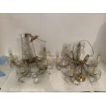 A pair of 7 branch glass lustre Chandeliers, some losses to lustres and drops