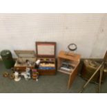 A quantity of scientific, military related and vintage items including: wooden boxed microscope (