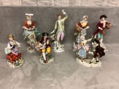 A Quantity of 7 China figurines including Dresden, some minor losses to , see images for details