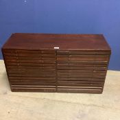 A small table top wooden 30 narrow drawer(coin/medal/specimen/filing) cabinet/chest, in used
