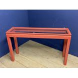 Decorative painted console table, pink, with glass inset top 130x35x77 cm