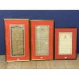 Three framed and glazed original menus, including the original menu for the entertainment for His